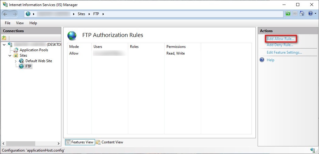 create multiple FTP accounts on Windows 10