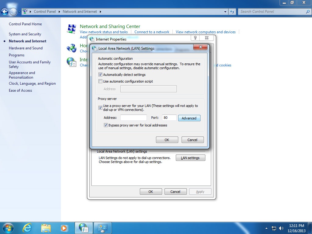 Network Proxy Setting Windows 7