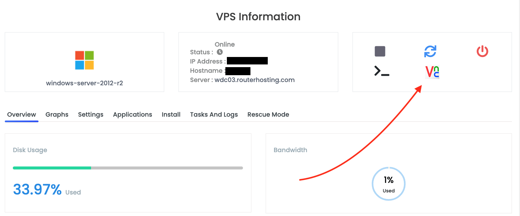 Open the VNC Panel