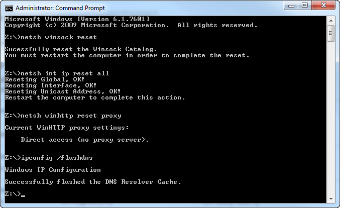 Reset Network Settings via Command Prompt