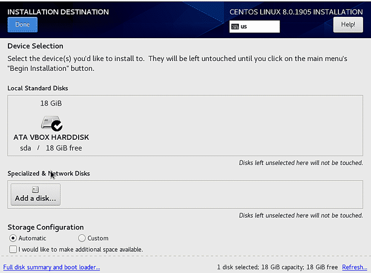 Choose hard drive to install CentOS 8 on