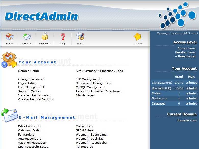 DirectAdmin panel