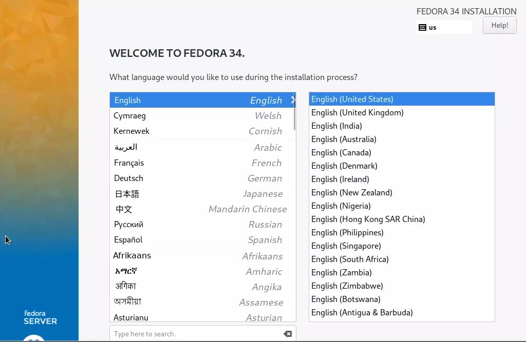 select language