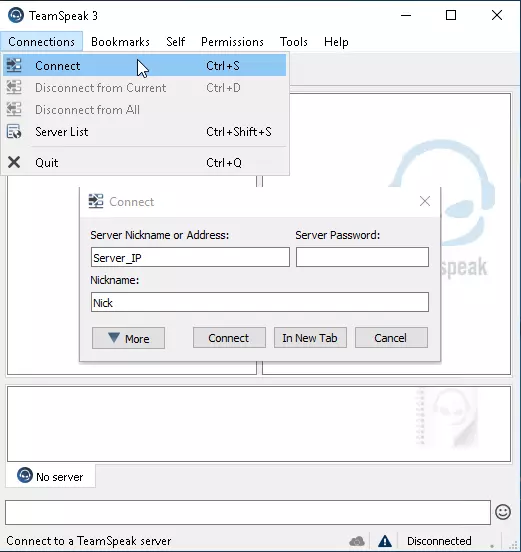 connect using teamspeak client